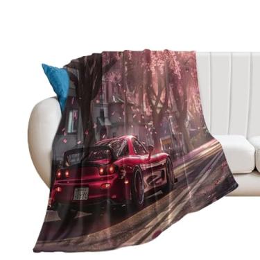 Imagem de HouLaiZhe Cobertor super macio de flanela flores de cerejeira Rx7 JDM cobertor leve para sofá cama cadeira sofá carro viagem ao ar livre leve quente 152 x 203 cm