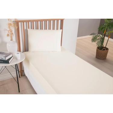Imagem de Jogo de Lençol 2 Peças Solteiro, Micropercal 300 Fios com Elástico, 100% Poliéster, Ponto Palito, 1,88m x 88cm, Inclui Fronha 70cm x 50cm (Palha)