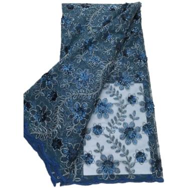 Imagem de Gdsshuhung Tecido de renda africana 5 metros, bordado de lantejoulas 3D em tule com crochê, tecido elegante com glitter para vestidos de noiva, vestidos de festa e projetos de costura de trajes