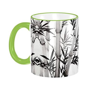 Imagem de Ourdovi Caneca de café expresso de cerâmica de caligrafia chinesa com imagem de árvore de bambu, caneca de cerâmica revestida DIY, para café, sopa, chá, leite, latte, cacau quente, colorido divertido