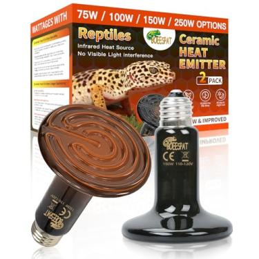 Imagem de BOEESPAT Lâmpadas de calor de répteis de alta eficiência de 150 W, pacote com 2 emissores de calor de cerâmica para lagartixas, lagarto, iguana, dragão barbudo e animais de estimação (preto, 150 Watts