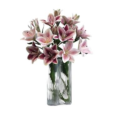 Imagem de LMJYU Buquê de simulação de lírios de flores artificiais de alta qualidade, ornamentos de flores falsas, decoração interna de luxo, buquê de flores artificiais dezembro