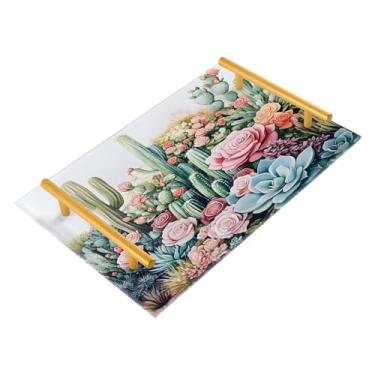 Imagem de Wassud Cacti Bandeja de verão para banheiro com alças organizador de perfume de acrílico para banheiro, quarto, cozinha, balcão de 30 x 20 cm