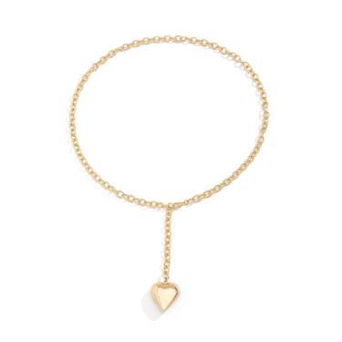 Imagem de RTY Colar grosso de coração Y Lariat Y2k ouro prata declaração gargantilha longa corrente ajustável colar com pingente de coração inchado para mulheres coisas da moda, one size, Zinco, Sem Pedra