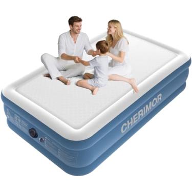 Imagem de CHERIMOR Colchão de ar duplo com bomba recarregável embutida, suporta 453 kg, colchão de sopro de firmeza atualizado de 40,6 cm, inflação de 2 minutos com tecnologia AirLockMax para hóspedes