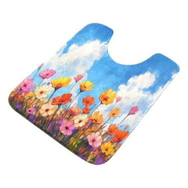 Imagem de Burbuja Tapete de banheiro de flores silvestres vibrantes, tapete de banho absorvente de pelúcia macio, base antiderrapante para piso de banheiro, oval em forma de U