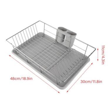 Imagem de Generic Elegante Escorredor de Pratos de Metal Com Bandeja Coletora Integrada para Secagem Rápida de Utensílios de Cozinha, 1 Camada, ótimo para Pratos e Xícaras, Suporte Removível para Pauzinhos,