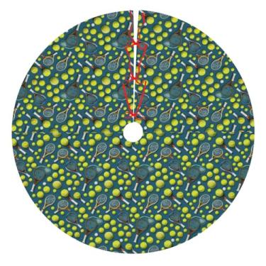 Imagem de Raquetes e bolas de tênis, estampa de saia de árvore de Natal, acessório festivo, tapete de Natal, casa, sala de estar, lareira