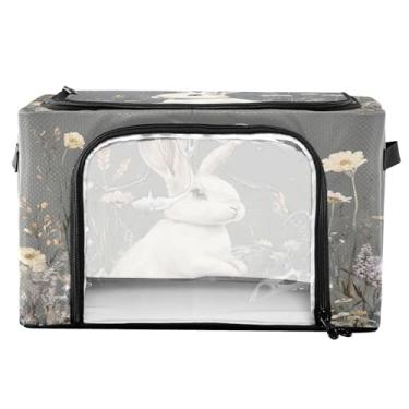 Imagem de xigua Caixas de armazenamento de roupas coloridas de coelho com moldura de metal em forma de fixação, 2 formas de abertura, caixa organizadora de roupas dobrável com janela transparente e alças para