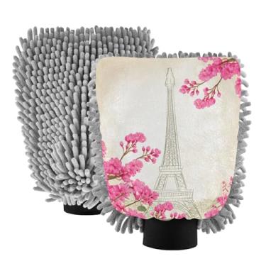 Imagem de STAYTOP Luvas de lavagem de carro da Torre Eiffel de Paris, 2 peças, luvas de microfibra de chenille, sem arranhões, panos de esponja de lavagem ultra absorventes para carros, limpeza doméstica - G