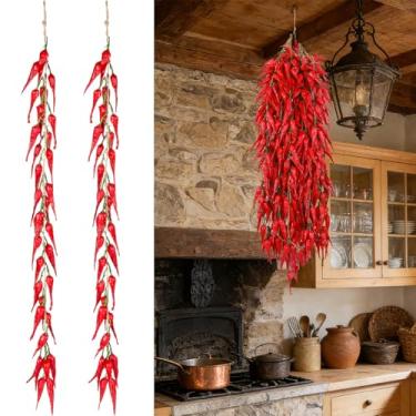 Imagem de RAINFLOW 2 cordas de pimenta artificial para pendurar – Pimenta quente realista, legumes, guirlandas de frutas, vegetais de espuma falsa para porta, varanda, jardim, cozinha, fazenda, fotografia