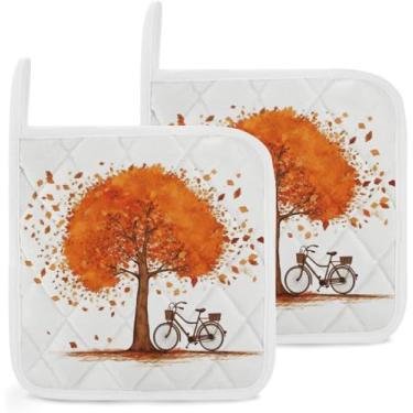 Imagem de Porta-panelas de árvore de outono e bicicleta antiga para cozinha, pacote com 2, suportes duráveis de bancada (pacote com 2)