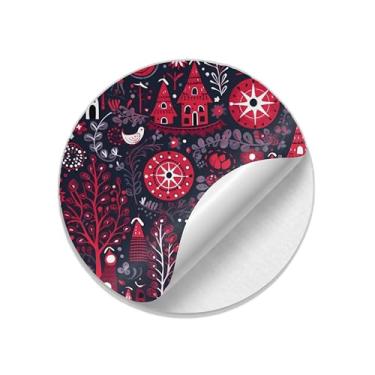 Imagem de Adesivos Natalinos Redondos 25 Unidades Com Estampa de Arte Escandinava - Tamanho 85x85cm