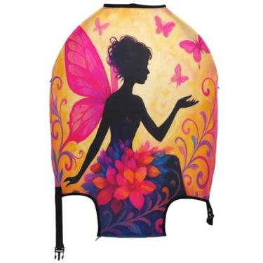 Imagem de Joisal Fairy Pink Wings Capas de bagagem de flor para mala protetora antiarranhões divertida manga de bagagem de viagem para mulheres,, Flor de asas rosa, M, Fits 22-24 Inch Case, Capa de mala