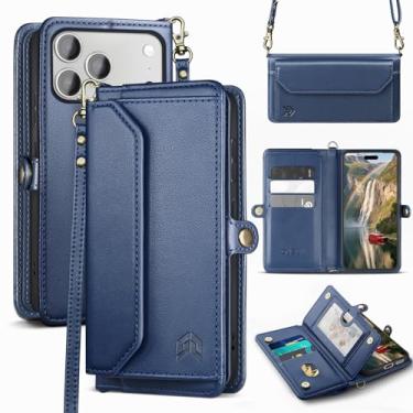 Imagem de DJBull Capa carteira para iPhone 17 Pro de 6,3 polegadas com suporte para cartão, alças de ombro e pulseira, couro PU macio, encaixe magnético, capa de telefone flip para mulheres e homens para Apple