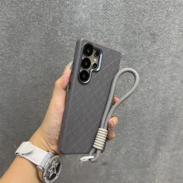 Imagem de Capa de couro com cordão e alça de pulso para Samsung Galaxy S23 Ultra S24 S25 Plus com lente de metal, para homens e mulheres, cinza escuro GS, para Galaxy S25