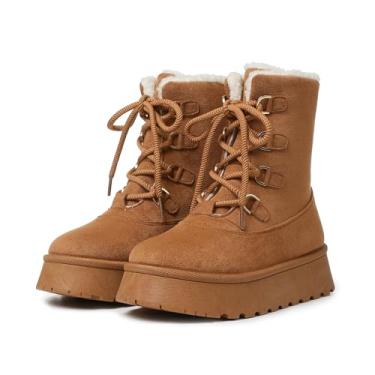 Imagem de Celbreez Botas de neve botas de plataforma botas de inverno para mulheres cano médio botas femininas com cadarço botas confortáveis botas forradas com lã sapatos de tendência para mulheres quentes