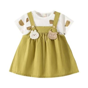 Imagem de Vestido De Algodão Com Estampa De Urso De Pelúcia Para Meninas Bebês, 