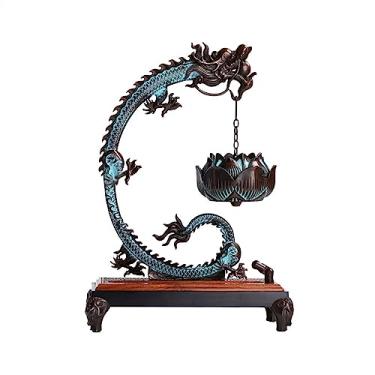 Imagem de porta-vara de incenso Queimador de incenso em forma lótus criativo interior retro dragão design grande refluxo queimador decoração zen