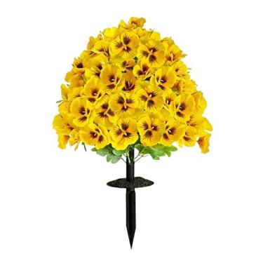 Imagem de Árvores de bola de topiária de buxo artificial com ponta de solo para ambientes externos, plantas falsas realistas de 38 cm com amores-perfeitos, arbustos artificiais resistentes a UV, arbustos falsos