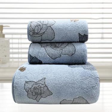 Imagem de USTIDE Conjunto de 3 toalhas de rosa azul toalhas de microfibra macias e luxuosas para banheiro, spa, cozinha (1 toalha de banho + 2 toalhas de mão)