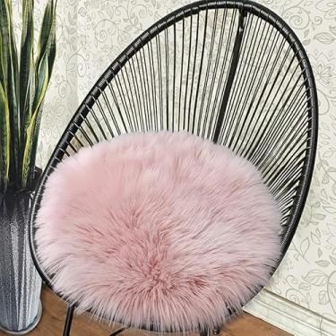 Imagem de Tapete de pele de carneiro sintética, tapete felpudo redondo fofo macio felpudo para piso interno, sofá, cadeira, quarto, sala de estar, decoração de casa - rosa - 40 x 40 cm
