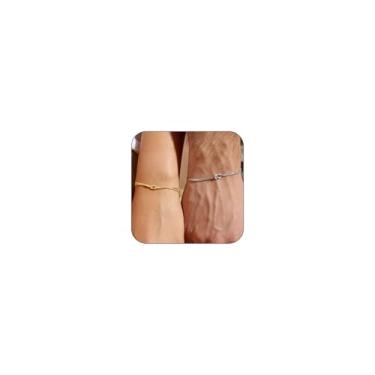 Imagem de Pulseiras combinando para casais delicadas douradas e prateadas com nó de amor ajustável com strass coração para sempre relacionamento pulseira amizade amante presentes joias acessórios, Adjustable