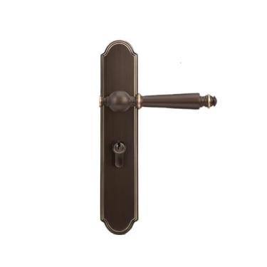 Imagem de Fechadura de porta de quarto de cobre puro, maçaneta de porta integrada estilo americano, fechadura de porta magnética silenciosa retrô francesa interna (bronze, versão silenciosa)