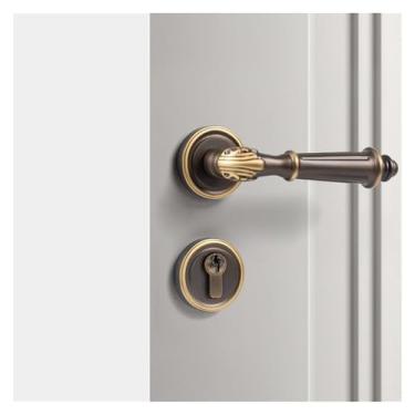 Imagem de Fechadura de porta interior francesa de latão maçaneta magnética de madeira silenciosa retro fechadura de madeira maciça dourada (bronze café, sucção magnética)