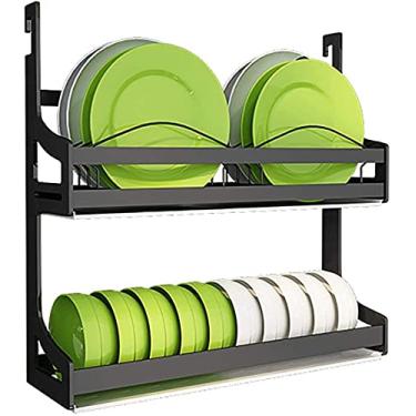 Imagem de Escorredor de pratos de aço inoxidável 201 com haste suspensa de 50 cm e bandeja de água para armazenamento de pratos de cozinha 43,6 × 12,3 × 42 cm