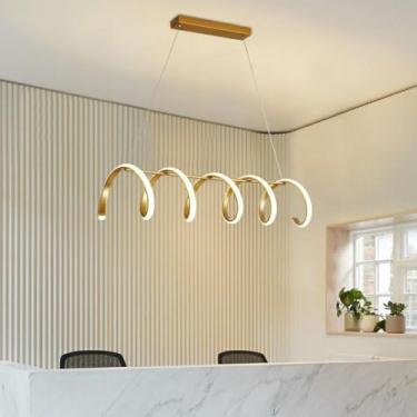Imagem de Luminária de LED espiral para sala de jantar, luminária pendente regulável para sala de estar, luminária moderna com controle remoto, altura ajustável, lustre decorativo para sala de jantar