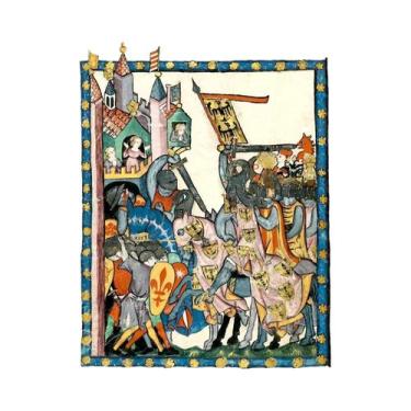 Imagem de Impressão Em Tela De Amantes Medievais a Cavalo, Arte Europeia Retro P