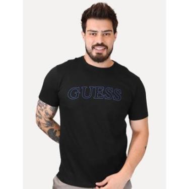 Imagem de Camiseta Guess Masculina Outline Blue Logo Preta-Masculino