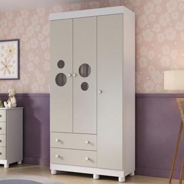 Imagem de Guarda-roupa Infantil 92cm Com Vidro 3 Portas E 2 Gavetas Bombom Multimóveis MP4462 Branco-off White