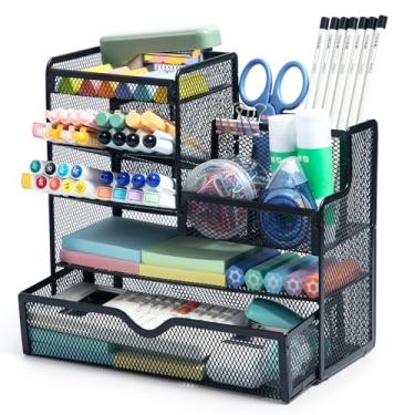 Imagem de M&G Suporte de caneta de malha para mesa, porta-lápis multifuncional com gaveta e organizador de mesa, organizadores de mesa de escritório de grande capacidade e acessórios (preto)