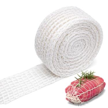 Imagem de Rolo de rede de carne de 5 m, meia de presunto tamanho 18, rede elástica de carne defumada, redes de presunto, redes de carne bovina, rede de barbante de açougueiro pré-cortada para carnes, cozinhar