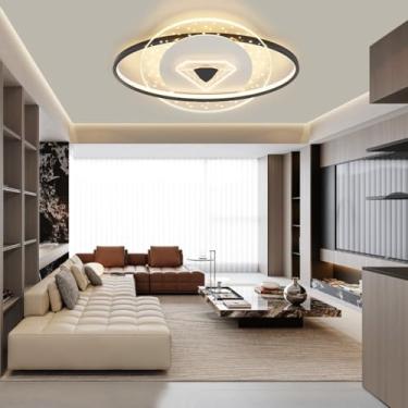 Imagem de Luminária de teto LED, Sala de Estar, Design com Anel de Luz, Luminária de Teto Metálica, Regulável, Escritório, Quarto, Lustre Moderno, 58 cm, Quarto Infantil, Corredor, Cozinha, Luminária