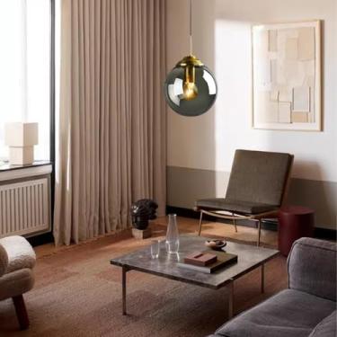 Imagem de Lustre de teto em metal com cúpula de vidro, design moderno/retrô, luminária pendente ajustável para mesas de jantar, soquete E14, ideal para cozinha, sala de jantar ou sala de estar.