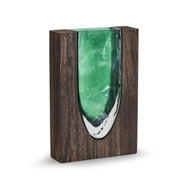 Imagem de Vasos embutidos de madeira e vidro, vaso de flores de vidro de madeira, vaso de vidro de madeira maciça, vasos de decoração de casa para centro de mesa (9,37)