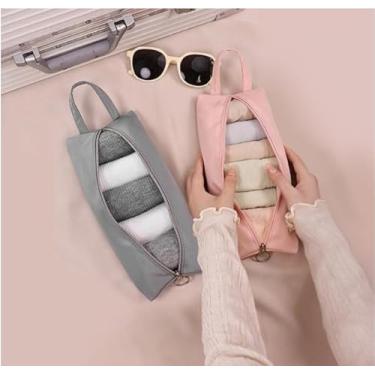 Imagem de Conjunto organizador de roupas íntimas de viagem, cubos de embalagem com zíper para meias e artigos de higiene pessoal, bolsas de armazenamento leves para mala, Rosa e cinza