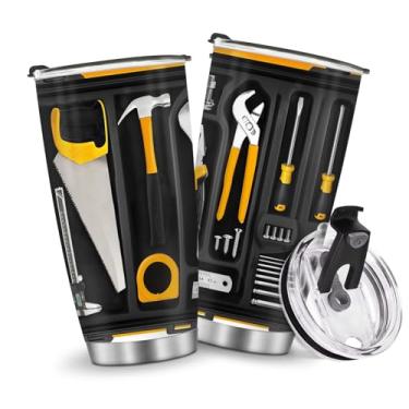 Imagem de Copos isolados, serra de martelo, régua, chave de fenda, conjunto de ferramentas domésticas, estilo Natal, presentes de aniversário para homens, pai, namorado, vovô, masculino, garrafa de água de 590