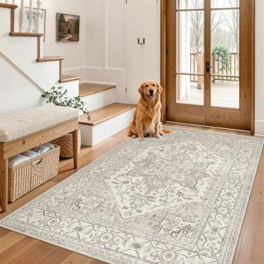 Imagem de Madane Tapete de área 3x5, entrada lavável vintage corredores quarto antiderrapante cozinha corredor para sala de estar, lavanderia, sala de jogos, tapetes antiderrapantes macios, bege/marrom