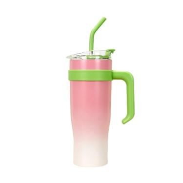 Imagem de Copo Térmico de Aço Inoxidável 40 OZ com Alça Tampa à Prova Vazamentos e Canudo Viagem Reutilizável para Água Chá Gelado Café Smoothie
