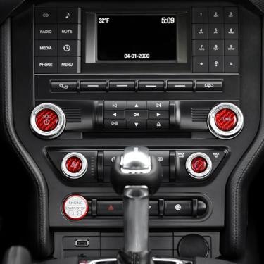 Imagem de BETTERHUMZ Compatível com Ford Mustang 2015-2023 console central de fibra de carbono ar condicionado, botão de controle de áudio, acabamento adesivo, acessórios interiores de carro
