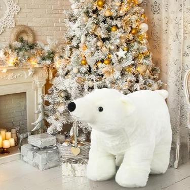 Imagem de Halloscume Urso polar gigante de 0,9 m de comprimento, decoração de árvore de Natal, animais brancos, pelúcia fofinha para árvore de inverno