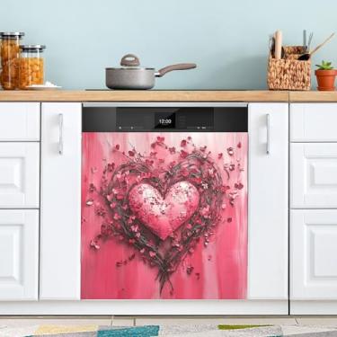 Imagem de ATTX Capa de ímã para lava-louças Dia dos Namorados Coração | Adesivo decorativo de eletrodomésticos de 58 x 66 cm para armários domésticos e eletrodomésticos #108
