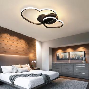 Imagem de Luminária de teto LED moderna para quarto, com intensidade regulável, 42W, formato de coração, com controle remoto, temperatura de cor de 3000K a 6000K, ideal para quarto de princesa ou suít