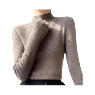 Imagem de Suéter Feminino De Tricô Grosso Sólido Com Gola Alta Estilo Harajuku C