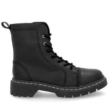 Imagem de Coturno Usaflex Salto Plataforma Preta Couro Costura Enfeite-Feminino