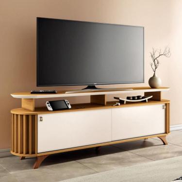 Imagem de Rack Ripado para TV ate 70 Polegadas 2 Portas de Correr com Pes de Madeira Alba HB Moveis